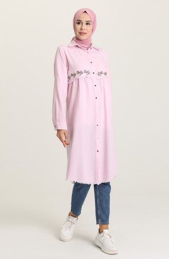 Taş Baskılı Nakışlı Tunik 4070-05 Pembe