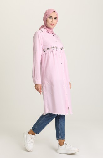 Taş Baskılı Nakışlı Tunik 4070-05 Pembe