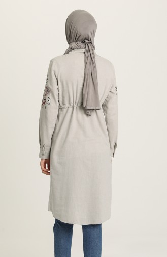 Beli Büzgülü Nakışlı Tunik 5009-07 Açık Haki