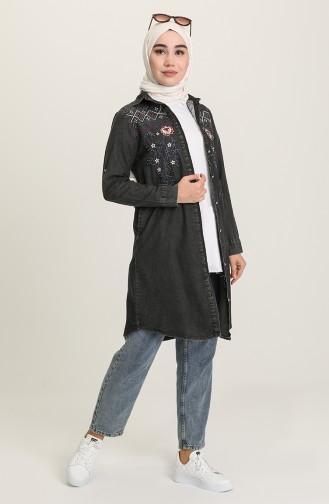 Nakışlı Kot Tunik 1018-01 Siyah