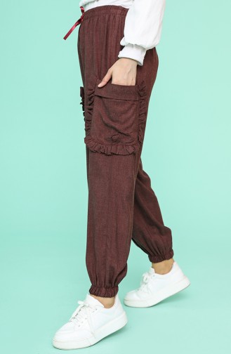 Yanları Cepli Jogger Pantolon 4450-06 Koyu Bordo