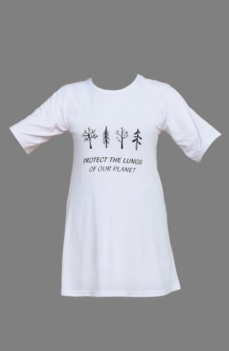 Baskılı T-shirt 5602-01 Beyaz