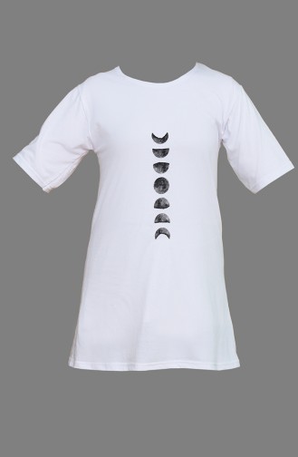 Baskılı T-shirt 5603-01 Beyaz