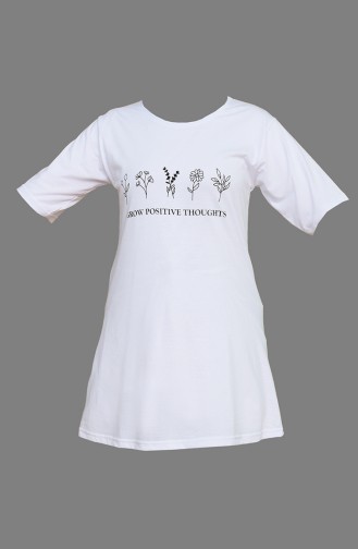 Baskılı T-shirt 5604-01 Beyaz