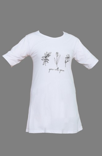 Baskılı T-shirt 5605-01 Beyaz