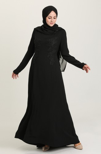 Black Hijab Evening Dress 6061-01