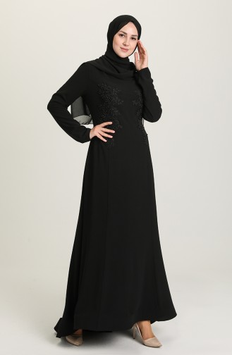 Black Hijab Evening Dress 6061-01