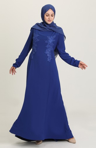 Saks-Blau Hijab-Abendkleider 6061-05