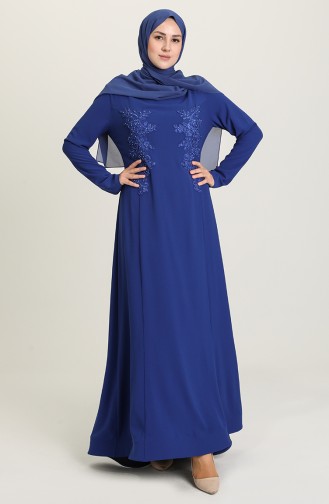 Saks-Blau Hijab-Abendkleider 6061-05