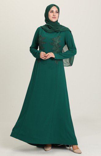 Emerald Green Hijab Evening Dress 6061-06