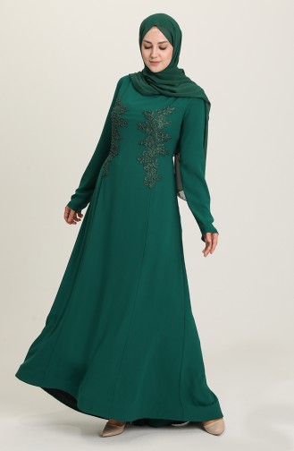 Emerald Green Hijab Evening Dress 6061-06
