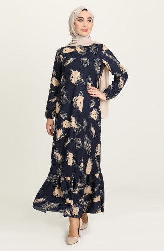 Navy Blue Hijab Dress 5641A-04
