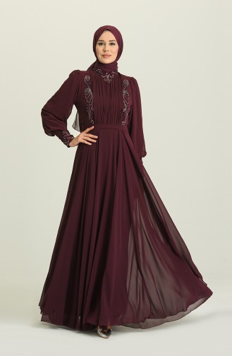 Plum Hijab Evening Dress 52781-01