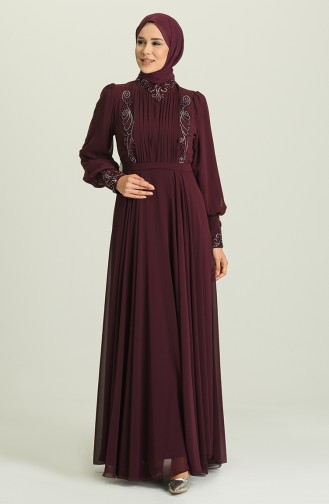 Plum Hijab Evening Dress 52781-01