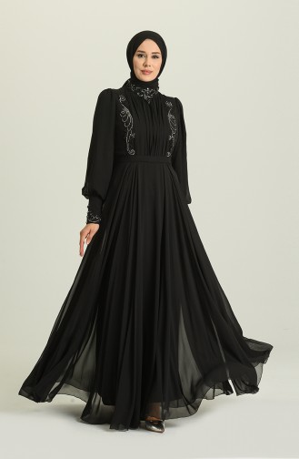 Black Hijab Evening Dress 52781-02