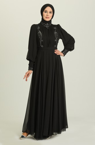 Black Hijab Evening Dress 52781-02