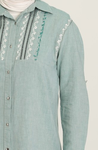 Nakışlı Pamuklu Uzun Tunik 3004-02 Çağla Yeşil