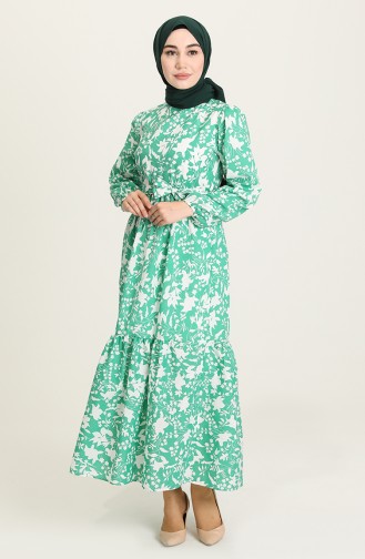 Grün Hijab Kleider 5400-01