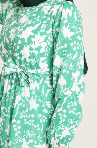 Desenli Büzgülü Elbise 5400-01 Yeşil