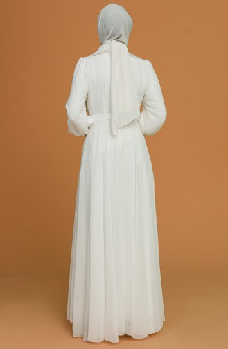 Ecru Hijab Evening Dress 52781-04