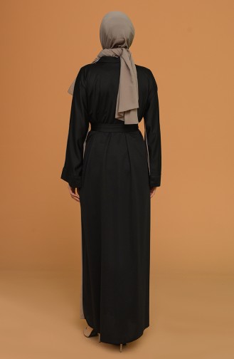 Kuşaklı Abaya 0199-01 Vizon Siyah