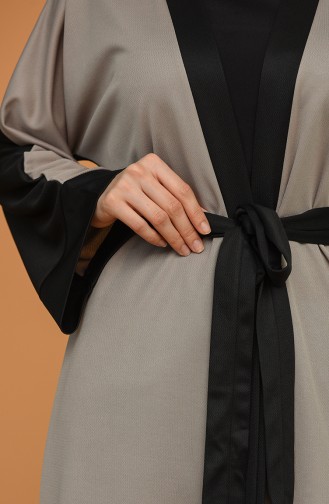 Kuşaklı Abaya 0199-01 Vizon Siyah