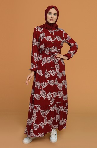 Claret Red Hijab Dress 4566-04