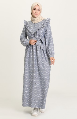 Navy Blue Hijab Dress 21Y8417-04