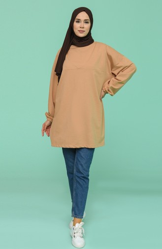 Kolu Lastikli Oversize Tunik 3021-03 Bisküvi