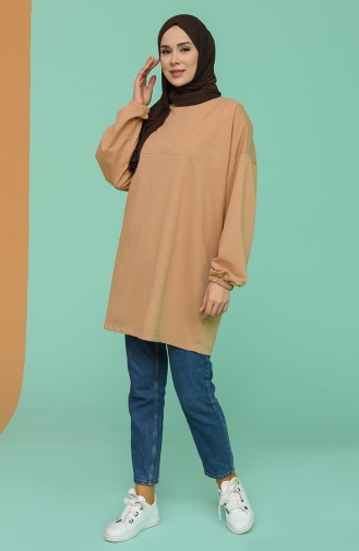 Kolu Lastikli Oversize Tunik 3021-03 Bisküvi