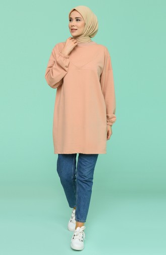 Kolu Lastikli Oversize Tunik 3021-08 Pudra