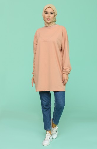 Kolu Lastikli Oversize Tunik 3021-08 Pudra