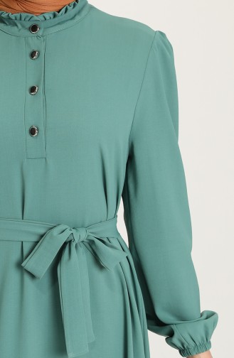 Büzgülü Düğmeli Elbise 5010-01 Çağla Yeşili