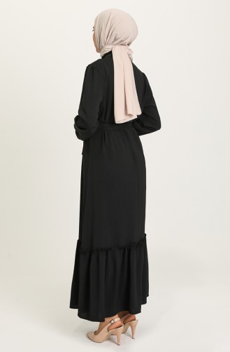 Büzgülü Düğmeli Elbise 5010-04 Siyah