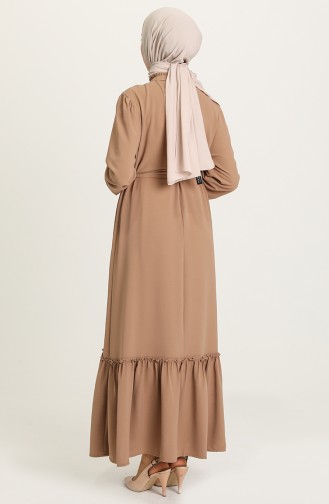 Büzgülü Düğmeli Elbise 5010-06 Vizon