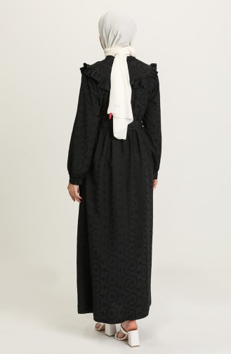 Büyük Beden Hakim Yaka Fırfırlı Elbise 21Y8417-02 Siyah