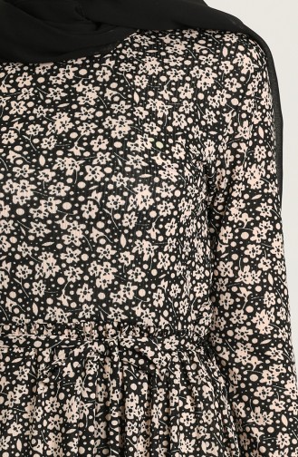 Desenli Kuşaklı Elbise 1030-03 Siyah Vizon
