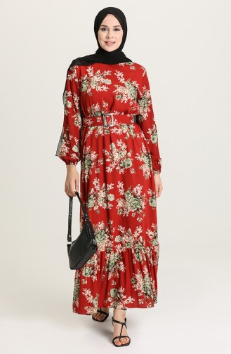 Brick Red Hijab Dress 2201-01