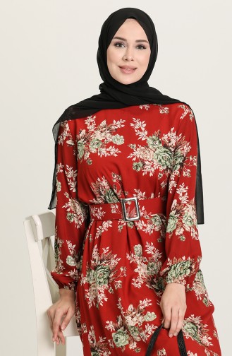 Brick Red Hijab Dress 2201-01