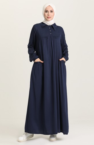 Navy Blue Hijab Dress 21Y8409-01
