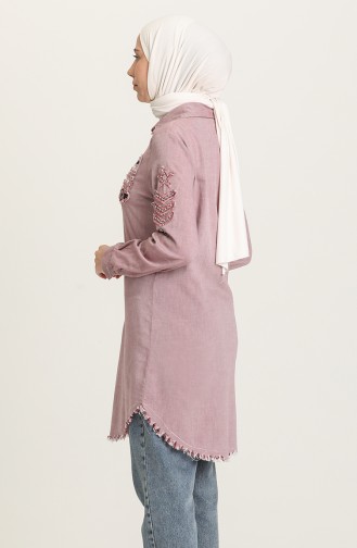 Saçaklı Düğmeli Tunik 4005-07 Bordo