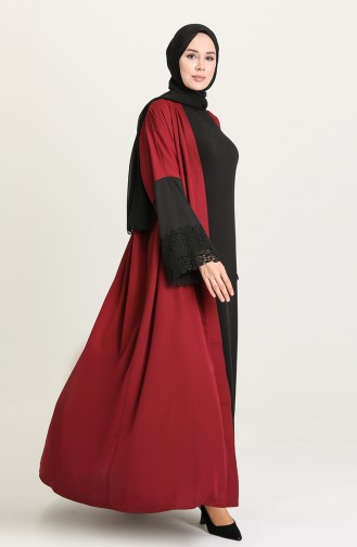 Güpürlü Abaya 0102-02 Bordo