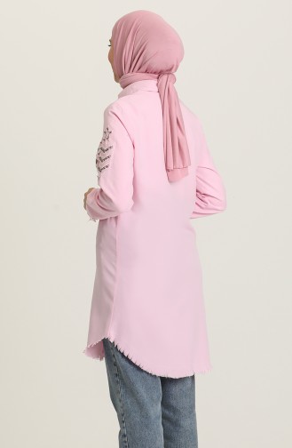 Saçaklı Düğmeli Tunik 4005-04 Pembe