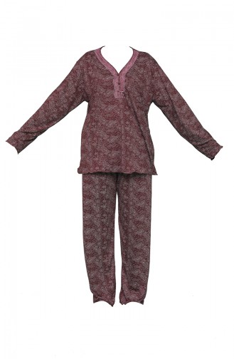 Büyük Beden Uzun Kollu Pijama Takım 8065-01 Mürdüm
