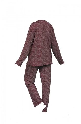 Büyük Beden Uzun Kollu Pijama Takım 8065-01 Mürdüm
