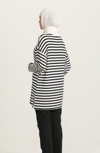 Çizgili Tunik Pantolon İkili Takım 5551-01 Siyah Beyaz