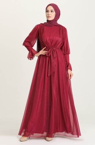 Plum Hijab Evening Dress 5367-14