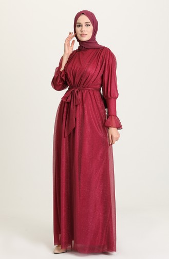 Plum Hijab Evening Dress 5367-14