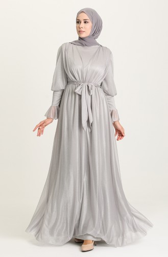 Light Gray Hijab Evening Dress 5367-15