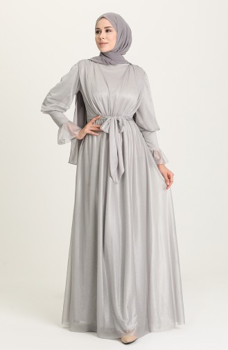 Light Gray Hijab Evening Dress 5367-15